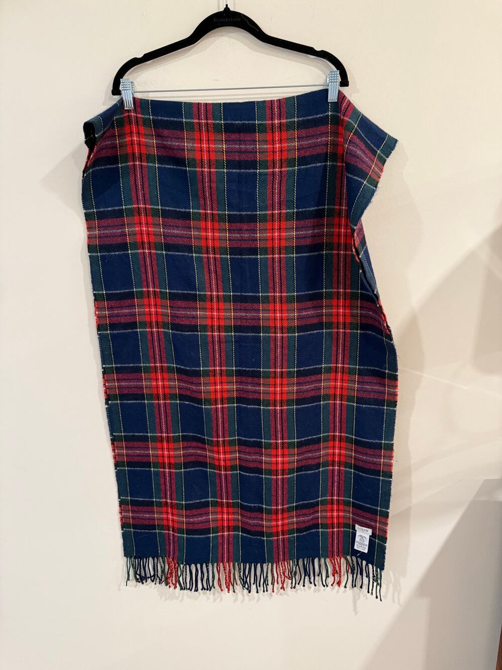 J.Crew Blue Red Plaid Fringe Shawl Scarf Wrap Women's Classic Preppy Coastal